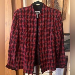 Vintage Perceptions Women’s Tweed Plaid Blazer Jacket Textured Red Black Size 12